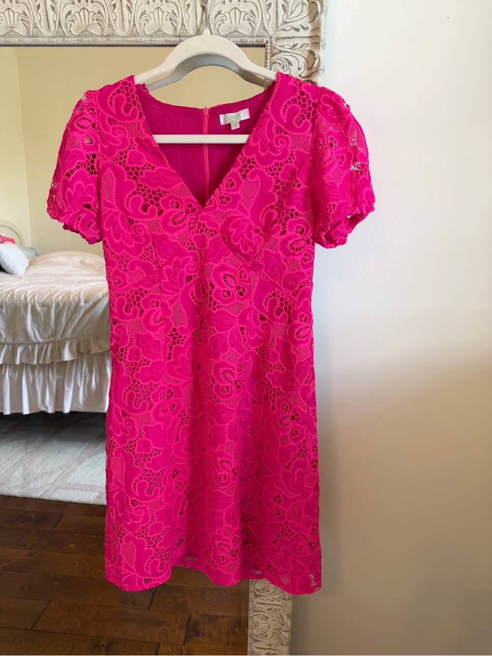 Jade Bright Pink Lace V-Neck Mini Dress